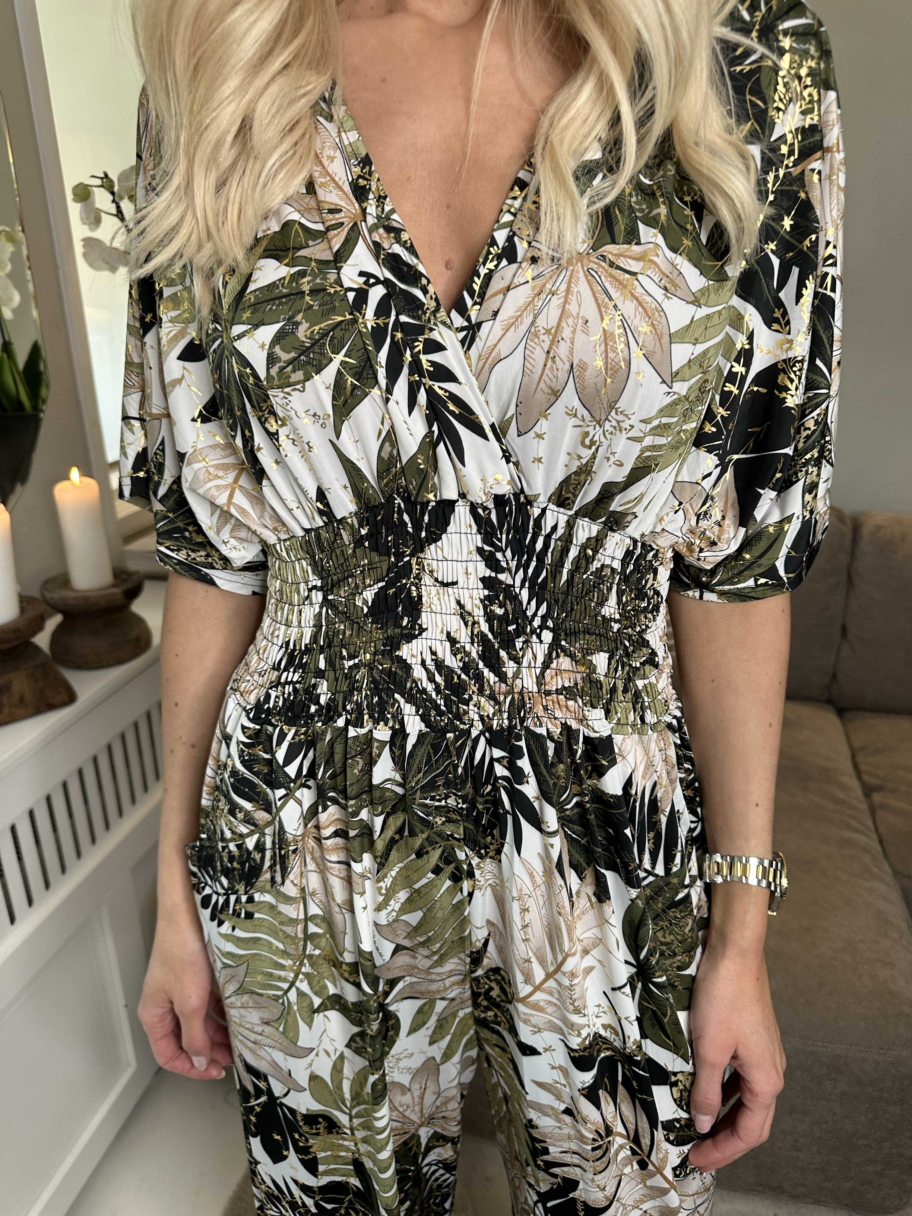 Pams Leaf Jumpsuit - Elastisk buksedragt med bladmønster